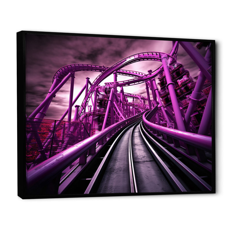 Rollercoaster Looping Dreams II - Architecture Wall Art Living Room, Cadre flottant noir, H 24 po x l 32 po x P 1 po