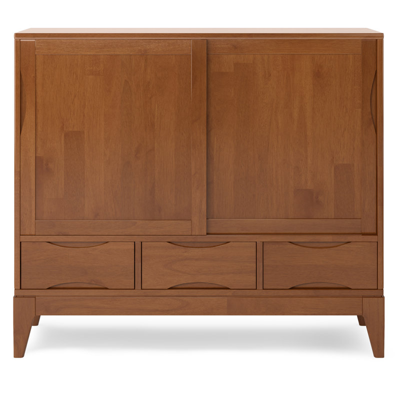 Harper SOLID HARDWOOD 48W Tall Storage Cabinet With Doors And 3 Drawers Set Of 2, Teak Brown 