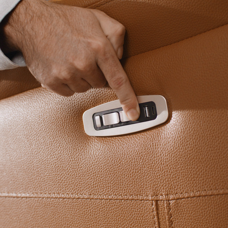 Canapé inclinable électrique 2 places à deux moteurs avec repose-tête électrique, Selle de cuir