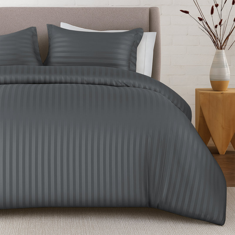 Aspire Homeware 3 Piece Hotel Quality Dyed Duvet Complete Set with Pillowcases for Premium Comfort, Grey