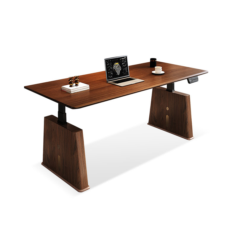 Brun noisette + bureau rectangulaire noir réglable en bois massif + bois manufacturé + acier