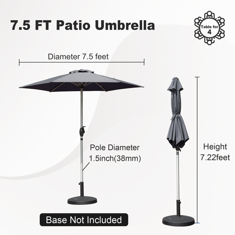 Parasol de patio 116,14 po Sirley, Gris