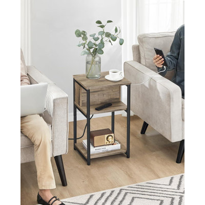 Side Table With Charging Station, 3-Tier End Table With USB Ports And Outlets, Nightstand For Living Room, Bedroom, 11.8 X 13.4 X 22.8 Inches, Plug-In -  17 Stories, 1E653BC3B7D74DFF9FAEFC312809D953