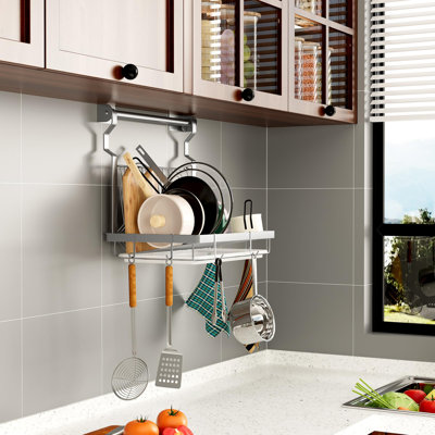 Over Sink Dish Drainer Drying Rack, Foldable Wall Mounted Dish Racks With Drainboard Hanging Rod And Sponge Holder, (Silver)