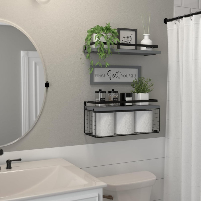 Balmore 2 Piece Wood Floating Shelf, Gray