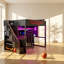 Lit mezzanine double avec rangement et éclairage DEL Enthusiast l 57,6 po x P 94,69 po x H 70,87 po