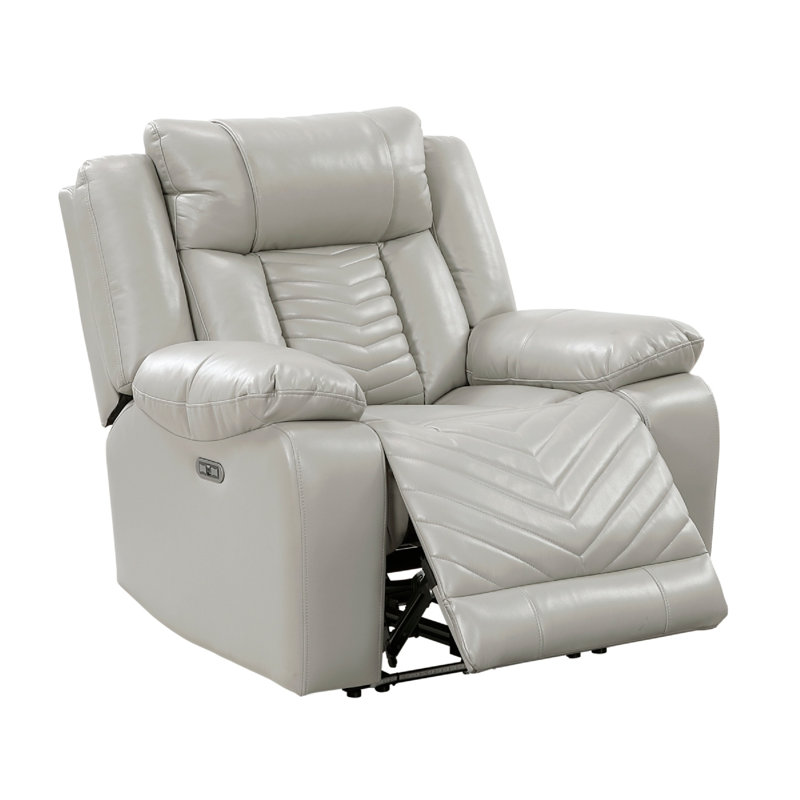 Fauteuil inclinable électrique, ports USB et DEL bleue, similicuir gris rembourré de mousse, Gris
