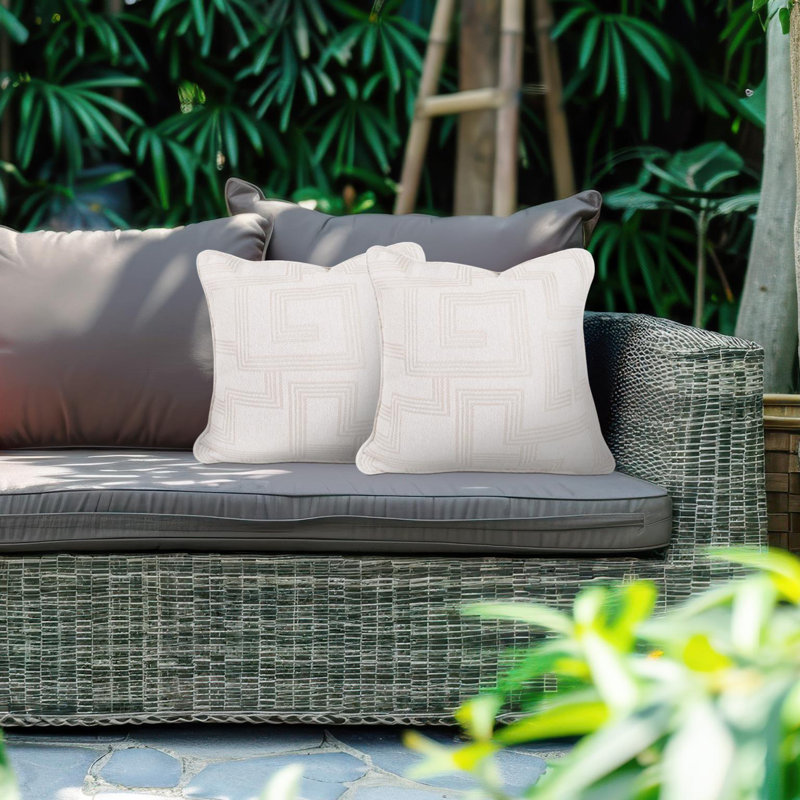 Indoor/Outdoor Pillow Syros Fog, Natural Striped, 20"H x 20"W, Square