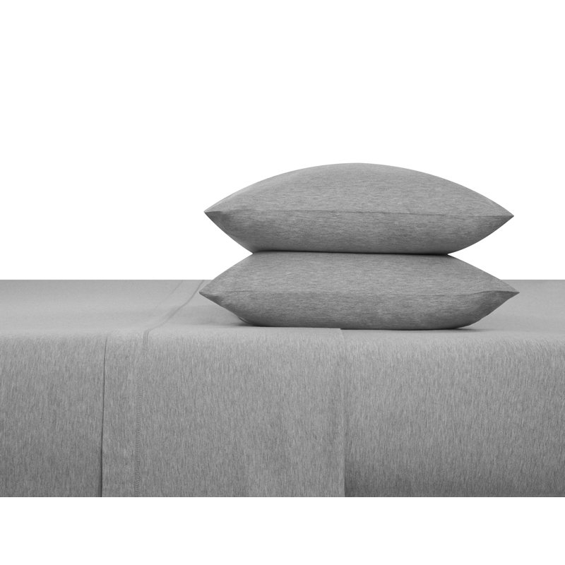 Cotton Blend Jersey Knit Fitted Sheet, Heather Grey, European Single (90 x 200cm)