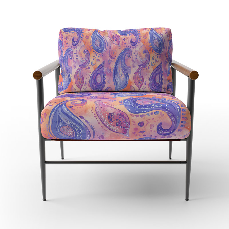 Chaise d'appoint moderne - Fauteuil rose Paisley Harmony, Bras ronds bruns