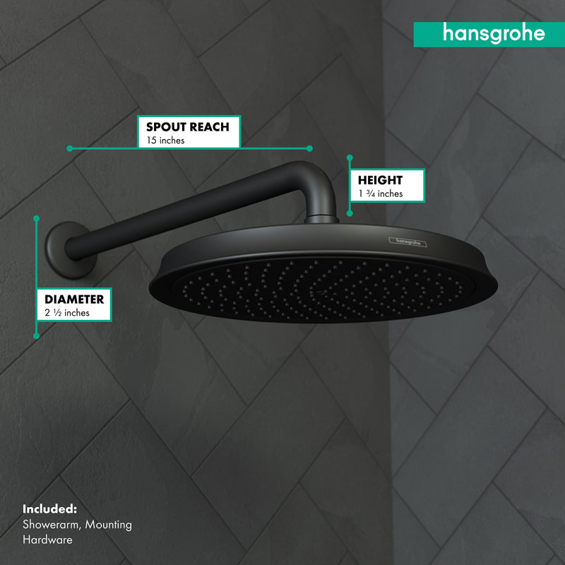 Bras de douche Hansgrohe Raindance 15 pouces, Noir mat