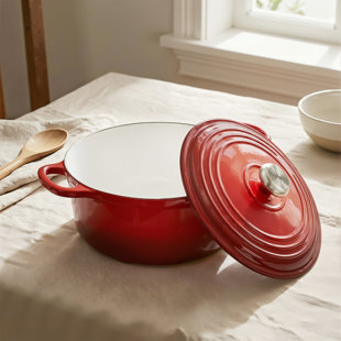 Cocotte en fonte émaillée de 5,5 pintes Overmont, casserole robuste avec couvercle et poignées doubles, pour braiser, ragoûts, rôtir et faire du pain