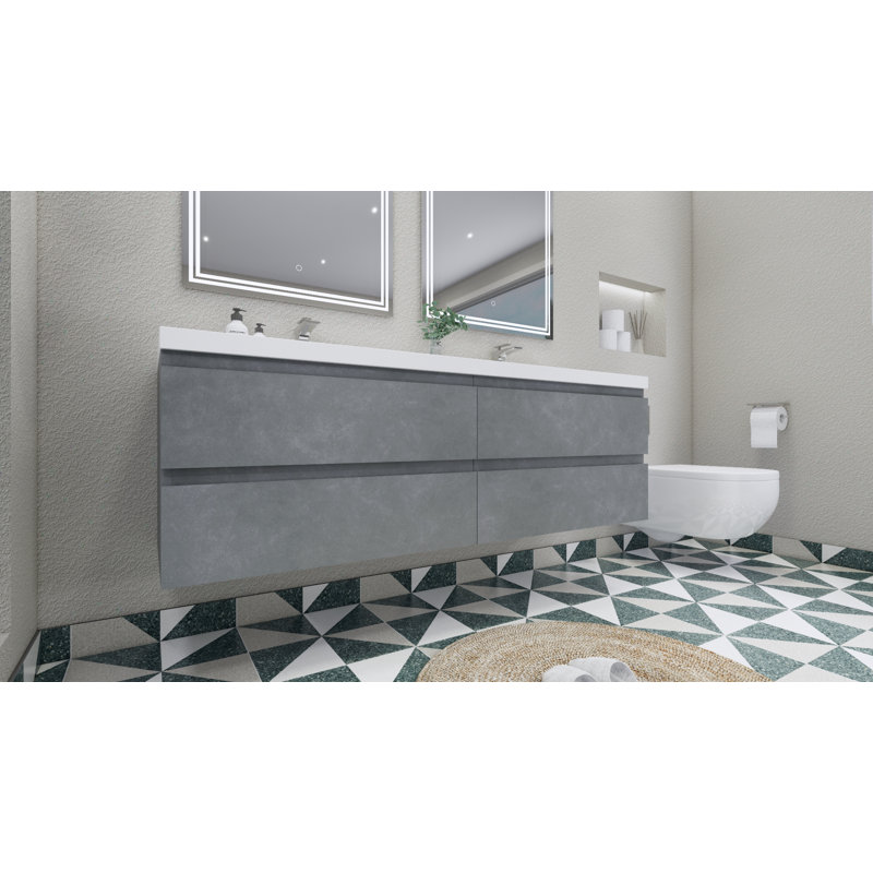 Aylanna 72" Wall-Mounted Double Bathroom Vanity Set, Cement Gray