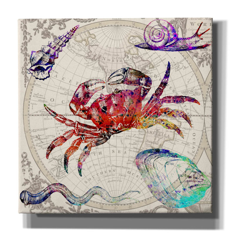 «Crab Map» par Mark Ashkenazi, art mural sur toile, H 18 po x l 18 po x P 0,75 po