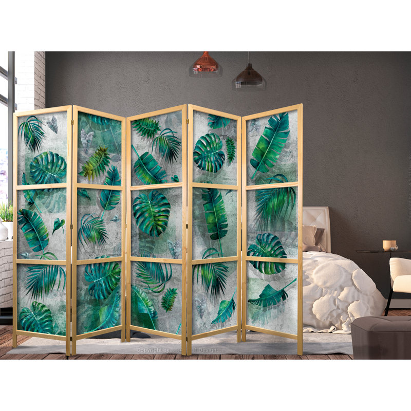 225cm W x 171cm H 5 - Panel Solid Wood Folding Room Divider