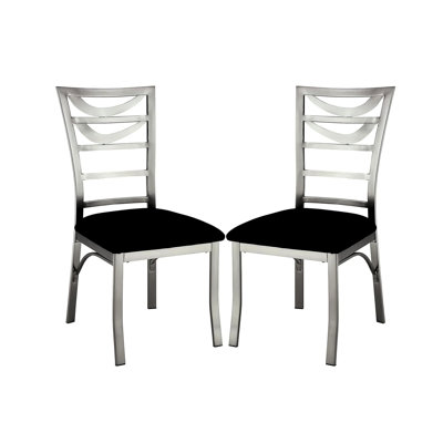 Silver Metal Side Chairs With Cozy Black Microfiber Seats, Back, 2 Dining Soft