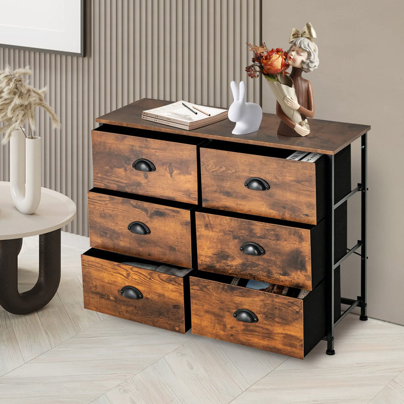 Adenn Steel 80cm W 6 - Drawer Chest of Drawers, Rustic Brown