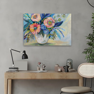 Garden Love Contemporary Blue Floral Bouquet Green