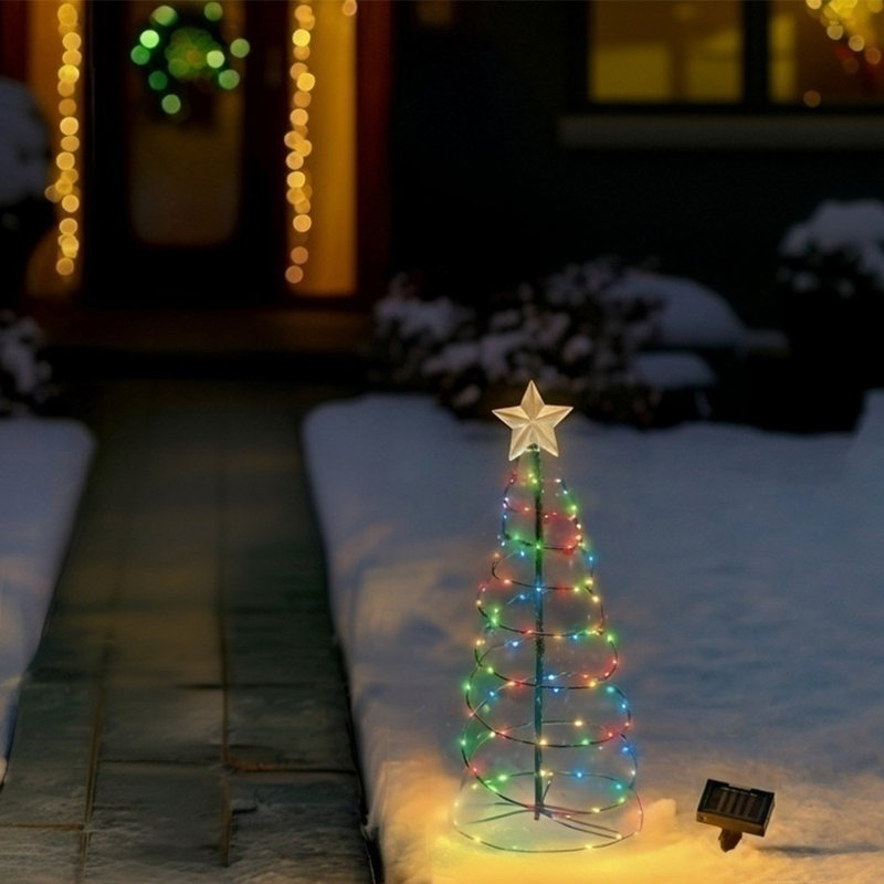 Arbre de Noël d'extérieur à DEL solaire 2 pi avec lumières DEL, Rouge / Bleu / Jaune