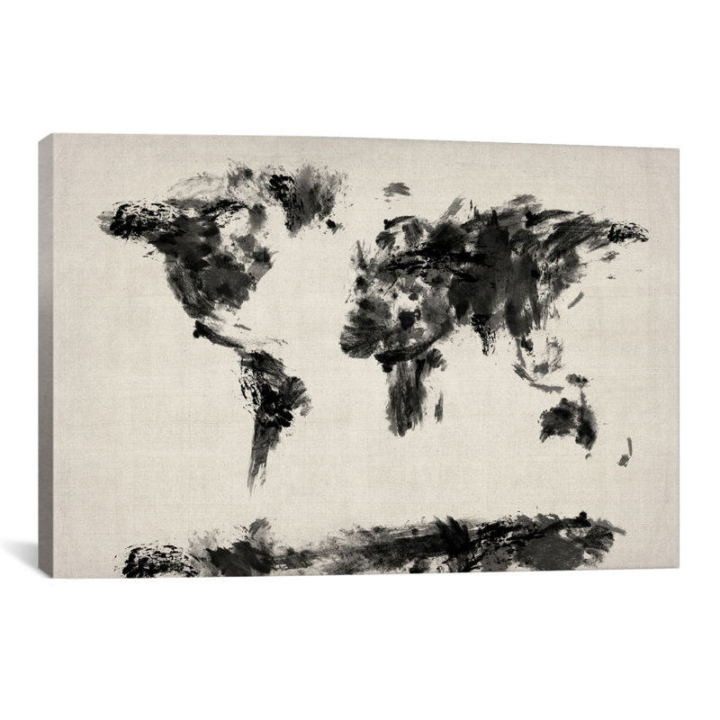 « map of the world painting splashs » par michael tompsett, impression sur toile, H 12 po x l 18 po x P 1,5 po, Toile tendue