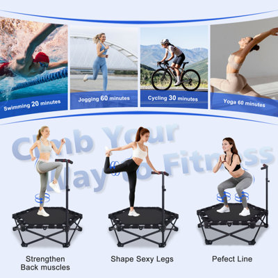 Mini trampoline pliable 37 po avec barre en T réglable, capacité de 330 lb pour l'entraînement intérieur et extérieur