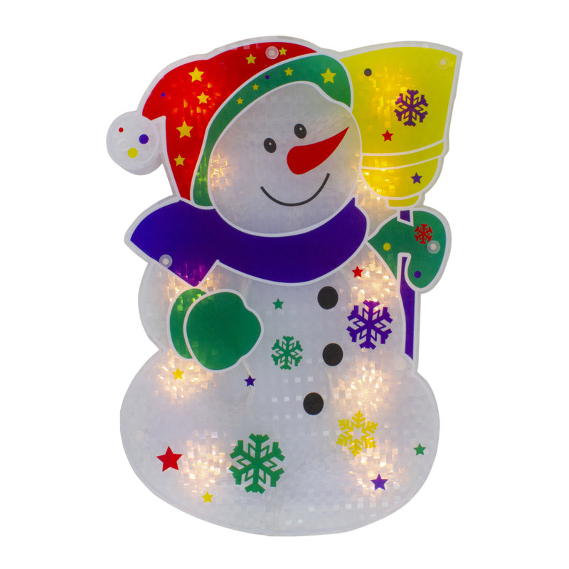 12.5" Multicolor Lighted Snowman Christmas Window Silhouette Decor
