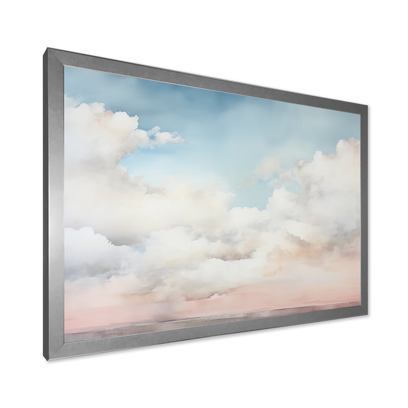 Minimalisme, ciel nuageux, paysage sur toile, Cadre simple argenté, H 12 po x l 20 po x P 1 po