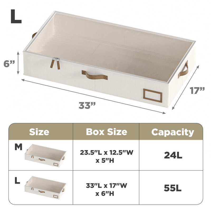 2-Pack Large Foldable Clothes Storage Boxes With Handles And Lids, Beige