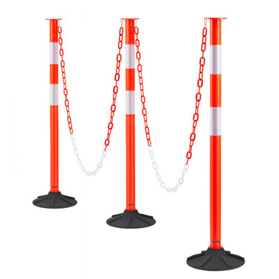 Traffic Delineator Posts, 34 in Traffic Safety Cones with Weighted Base, Reflective Strips and Chain, Heavy Duty Delineator Posts for Construction Site, Parking Lot, Crowd Control, Red