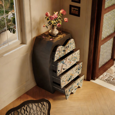 Armoire à tiroirs en bois massif à motif floral rétro