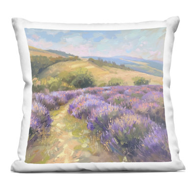 Coussin décoratif imprimé Lavender Field Hills par LSR Creative Studio
