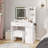 Lavin Makeup Vanity Set, Vanity Desk With Stool, LED Light Mirror And Charging Station-1827918452