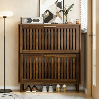 31.5-inch walnut shoe storage cabinet