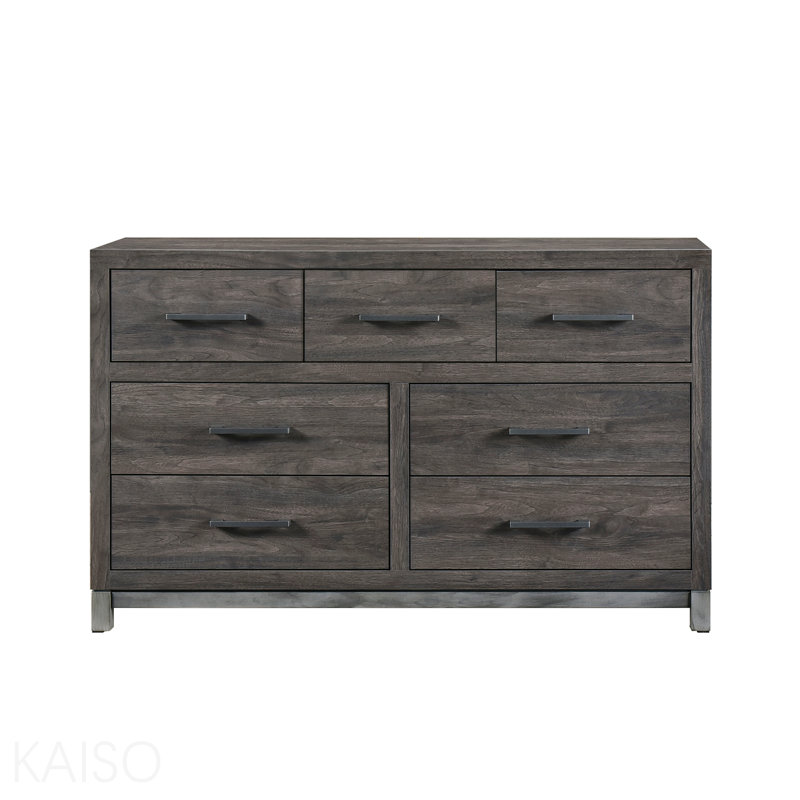 Modern Sleek Design Bedroom Furniture 1pc Beautiful Dresser With 7 Drawers Brownish Gray And Antique Silver Finish