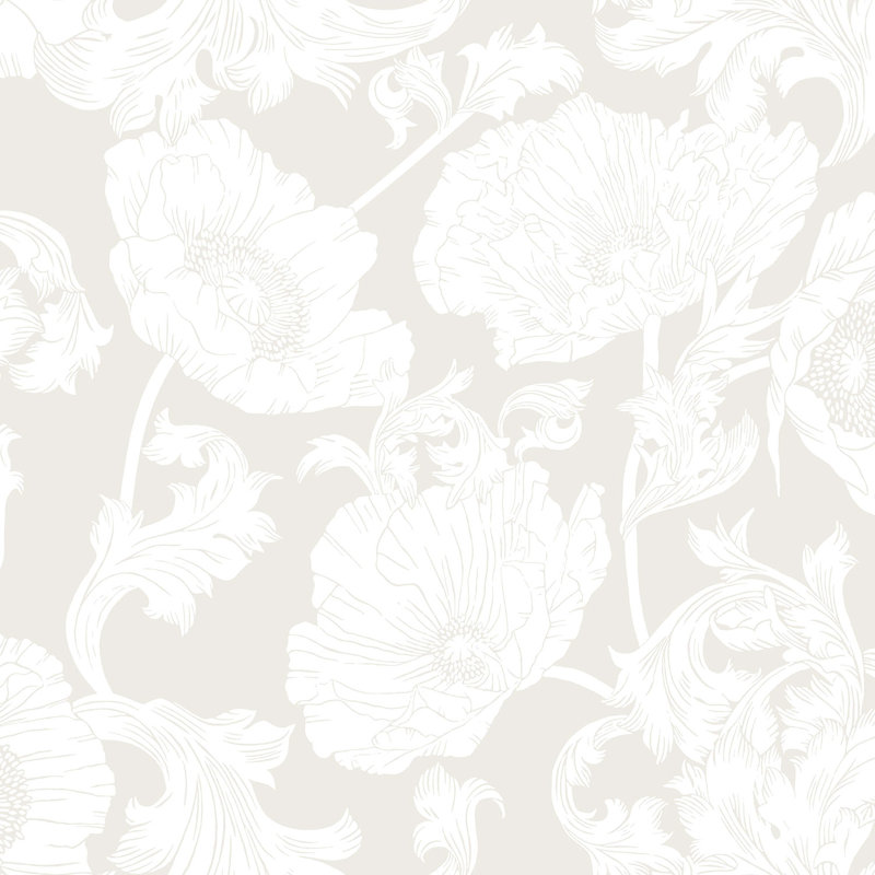 Papaver Large Floral Trail 10m x 53cm Wallpaper Roll, White