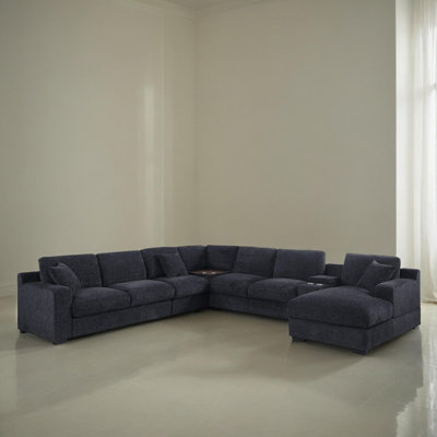 142" Wide U-Shaped Sectional Sofa With USB Ports