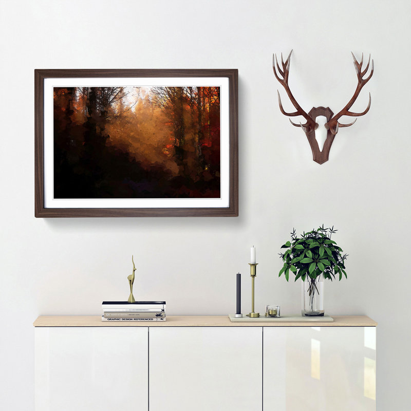 Sunrays in an Autumn Forest in Abstract - Framed Print, 27cm H x 36cm W x 2cm D, Walnut Framed