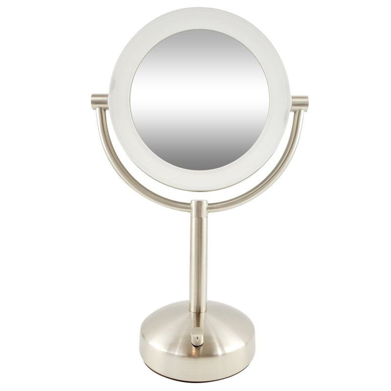 1X/10X Magnifying Double-Sided Lighted AC Plug-In Chrome Tabletop Mirror