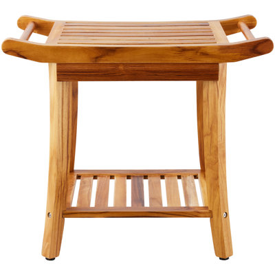 Teak Shower Bench, 22 x 14.4 x 18.5 in, 300 lbs Maximum Load Capacity Shower Chair Seat, Waterproof Wood Shower Stool with Storage Shelf Handle Non-Slip Feet