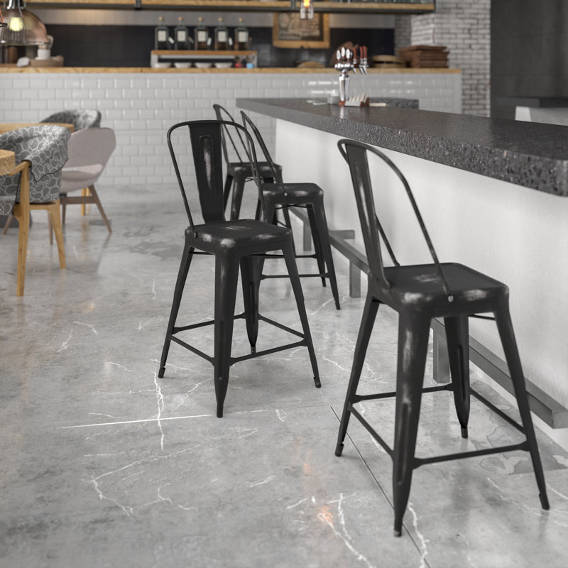 Tabouret de bar Iddings, Noir patiné, 1, Tabouret de comptoir (siège d'une hauteur de 24 p