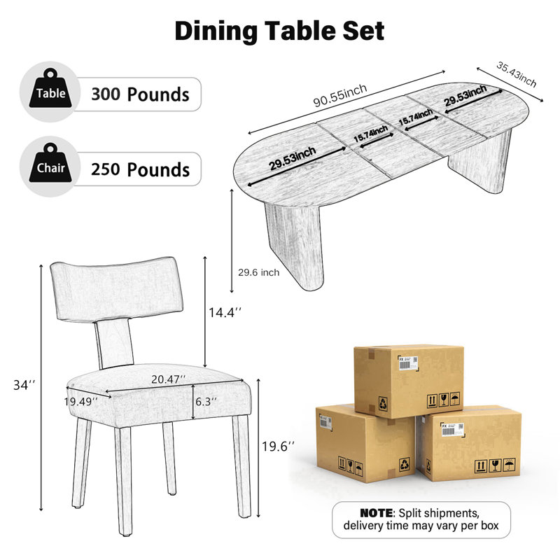 Modern Farmhouse Solid Wood Extendable Dining Table Set for 4-8 People, 9 Pieces: Table, 8 Chairs, Black, Black