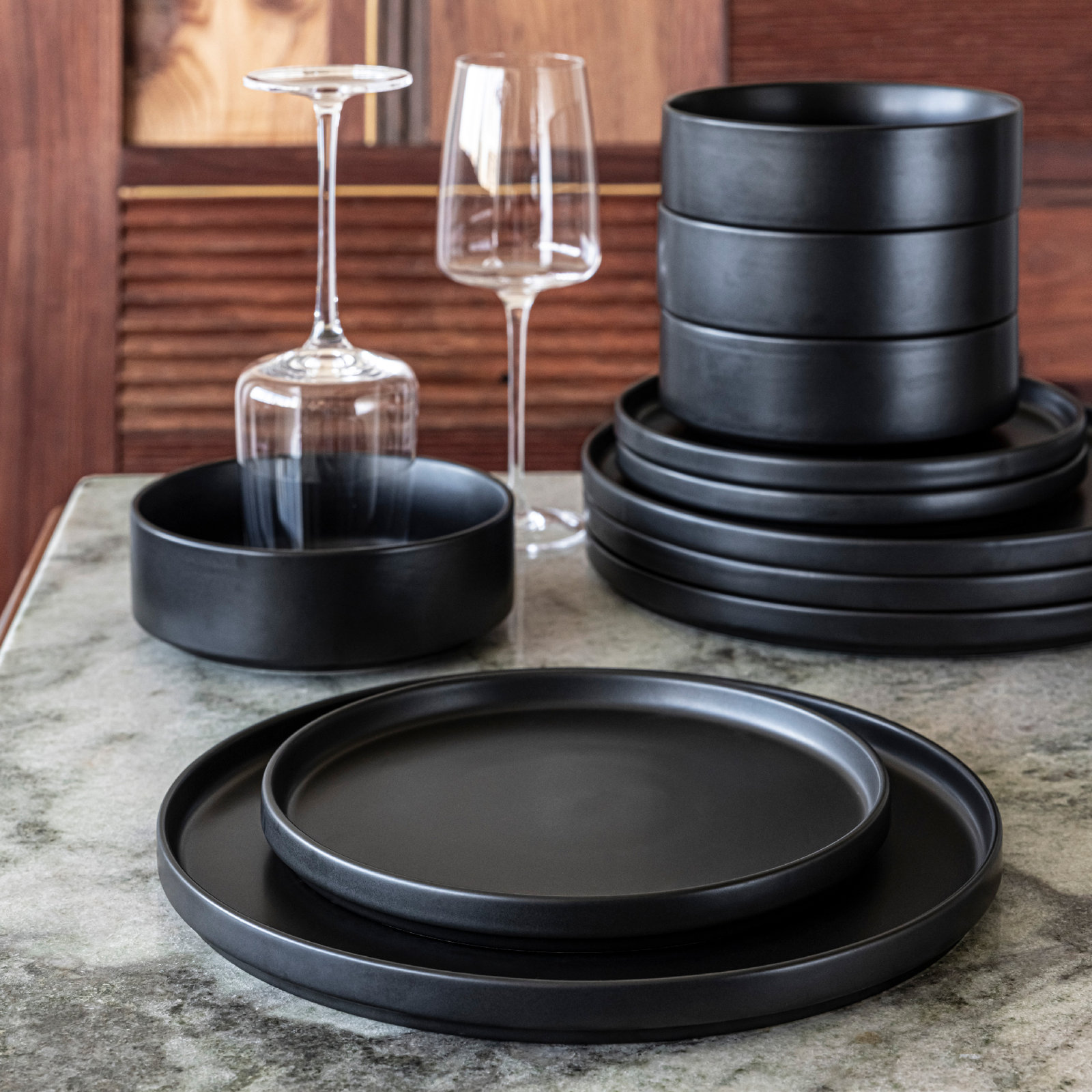 Stackable Stoneware Cereal Bowl, Black