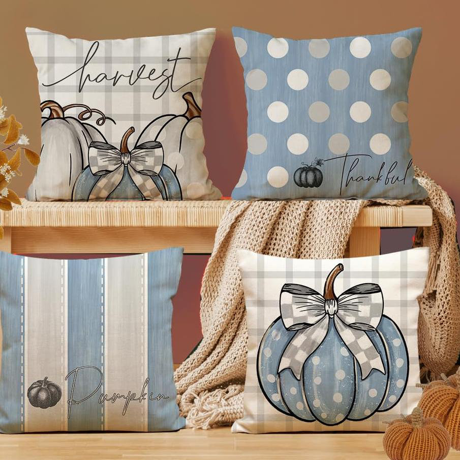 COEN Set of 4 Fall Pumpkin Pillow Covers Inches, Thanksgiving Quotes | Wayfair