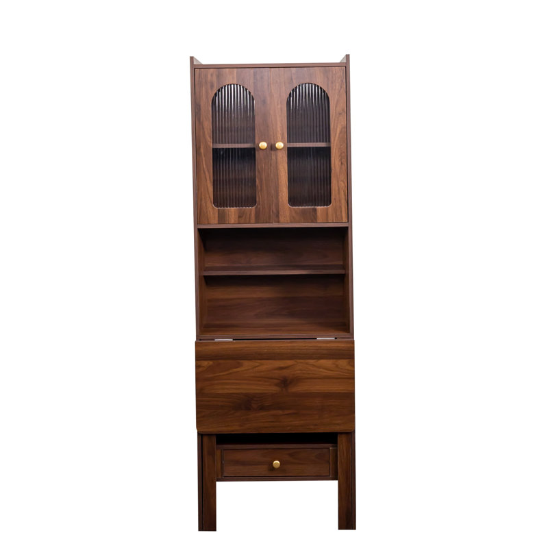 Table d'écriture pliable, armoire de bureau avec tablette et tiroir, Noyer