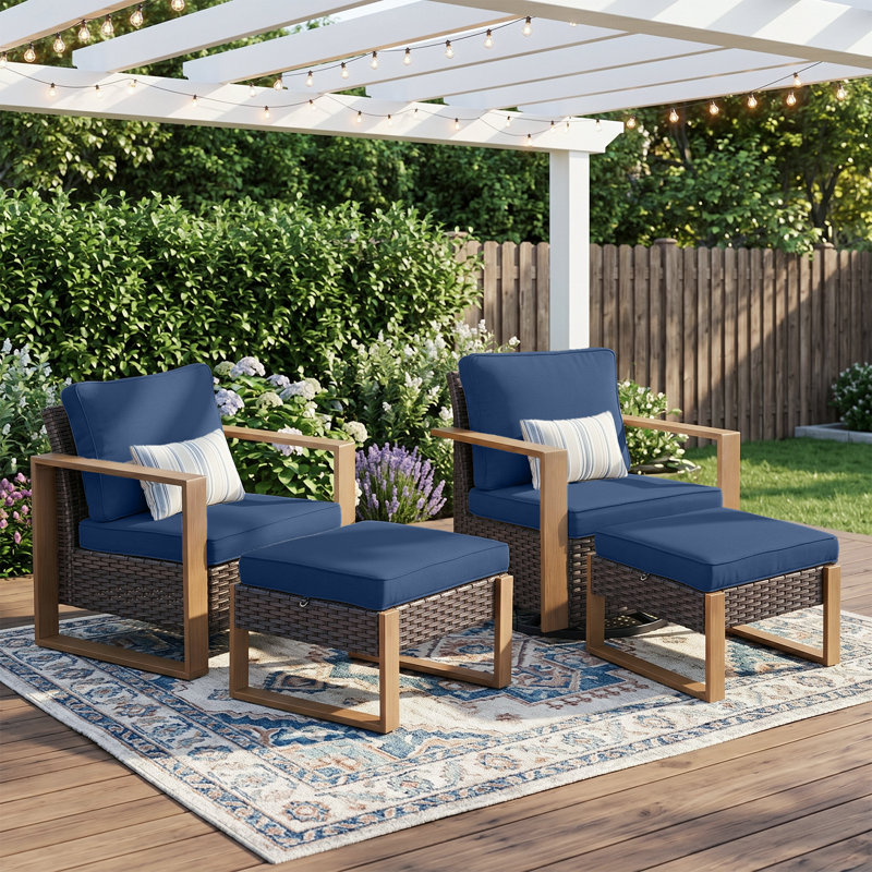 Chaise longue d'extérieur en acier thermolaqué Allcot, Bleu/brun