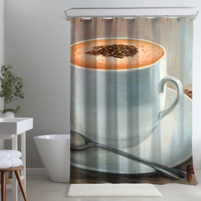 Cappuccino Time – Brown Contemporary Home – Polyester Shower Curtain, Dye Sublimation Print, 71" W × 74" L