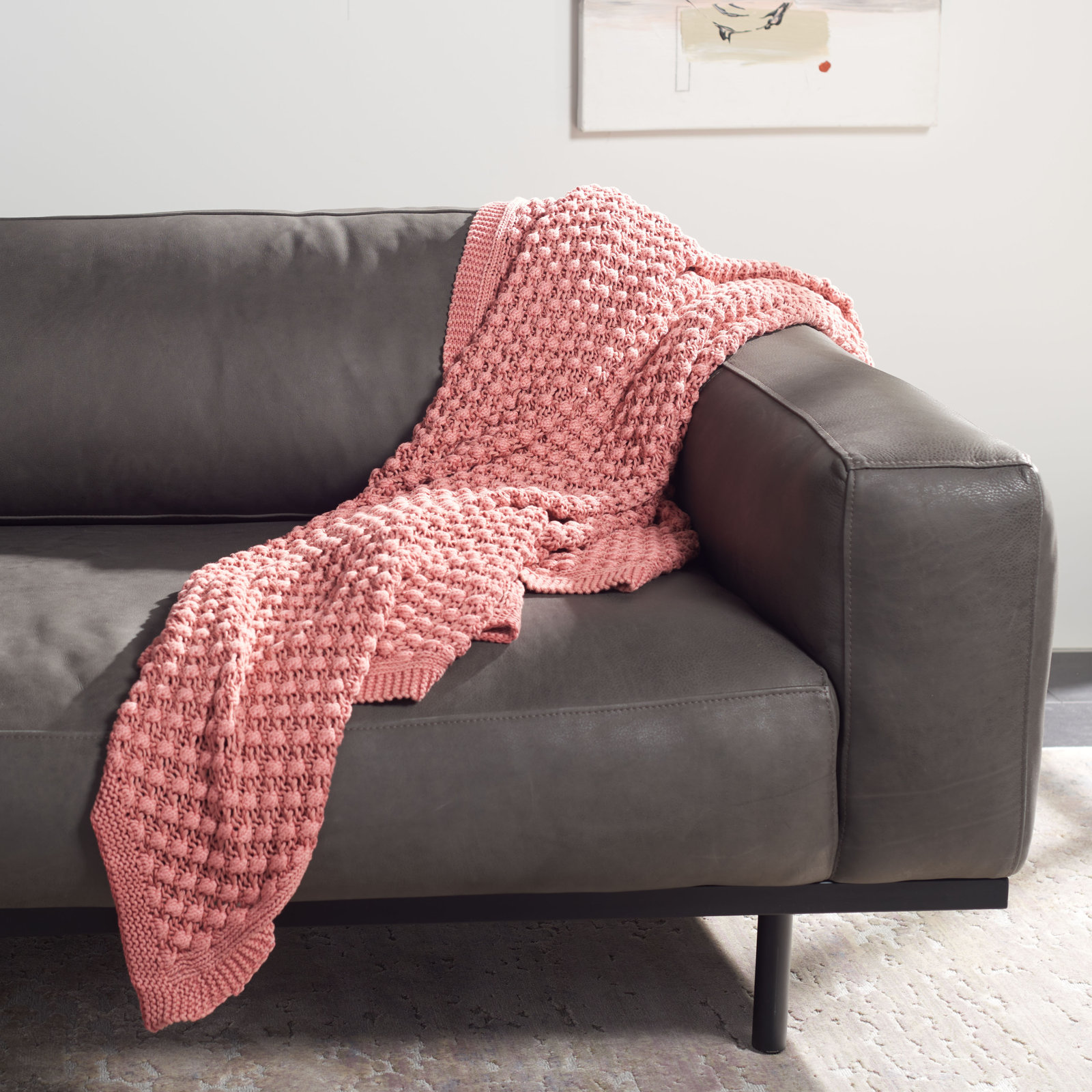 Shasta Cotton Knitted Throw Blanket, Pink