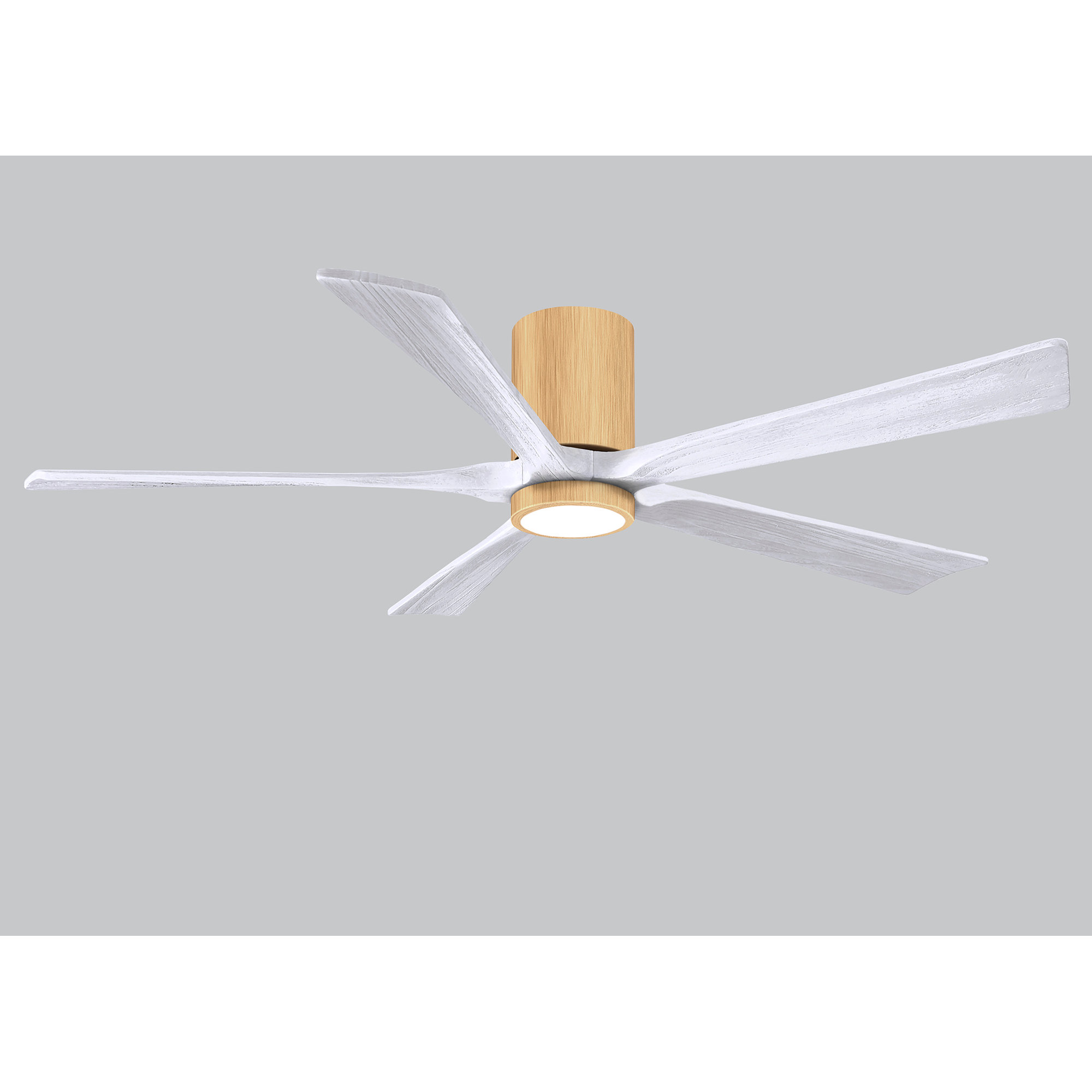 Irene 5 - Blade LED Ceiling Fan with Light Kit Included, Matte White, 60", Light Maple