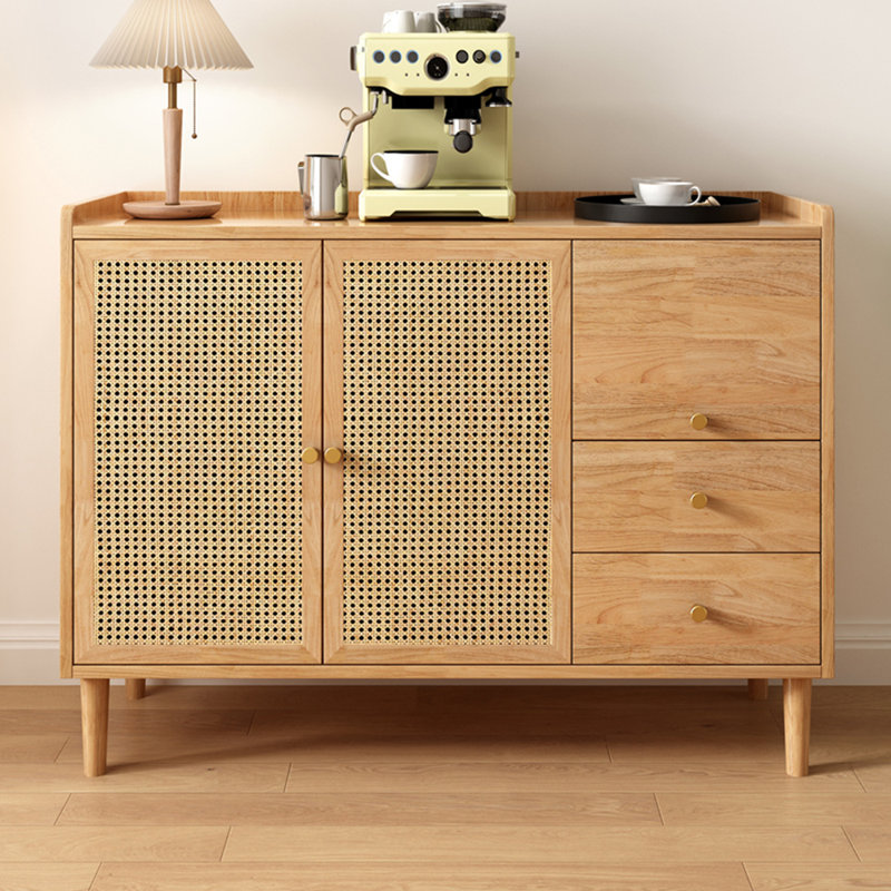 Solid Wood Rattan Environmental Storage Locker Solid Wood Accent Cabinet, Brown
