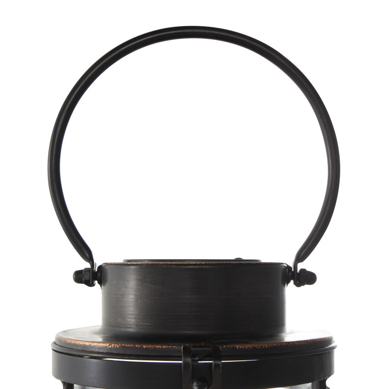 Lanterne noire en métal pour l'intérieur avec bougies rondes, H 12,3 po x l 7 po x P 7 po